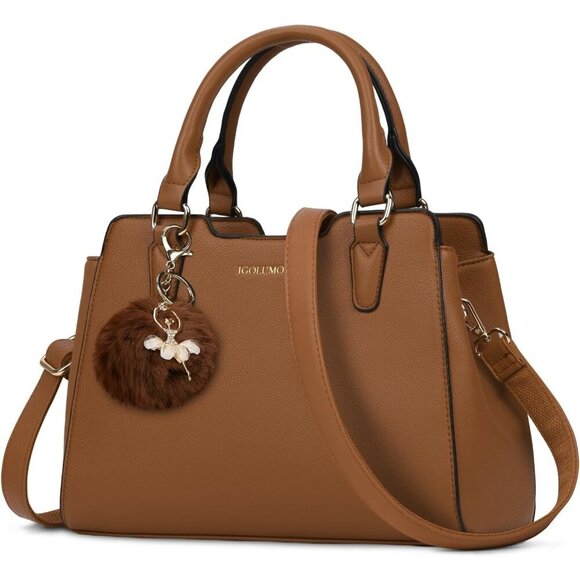 Handbags - Womens Brown PU leather Top-Handle  Waterproof Anti Theft Leather Purses Handbag